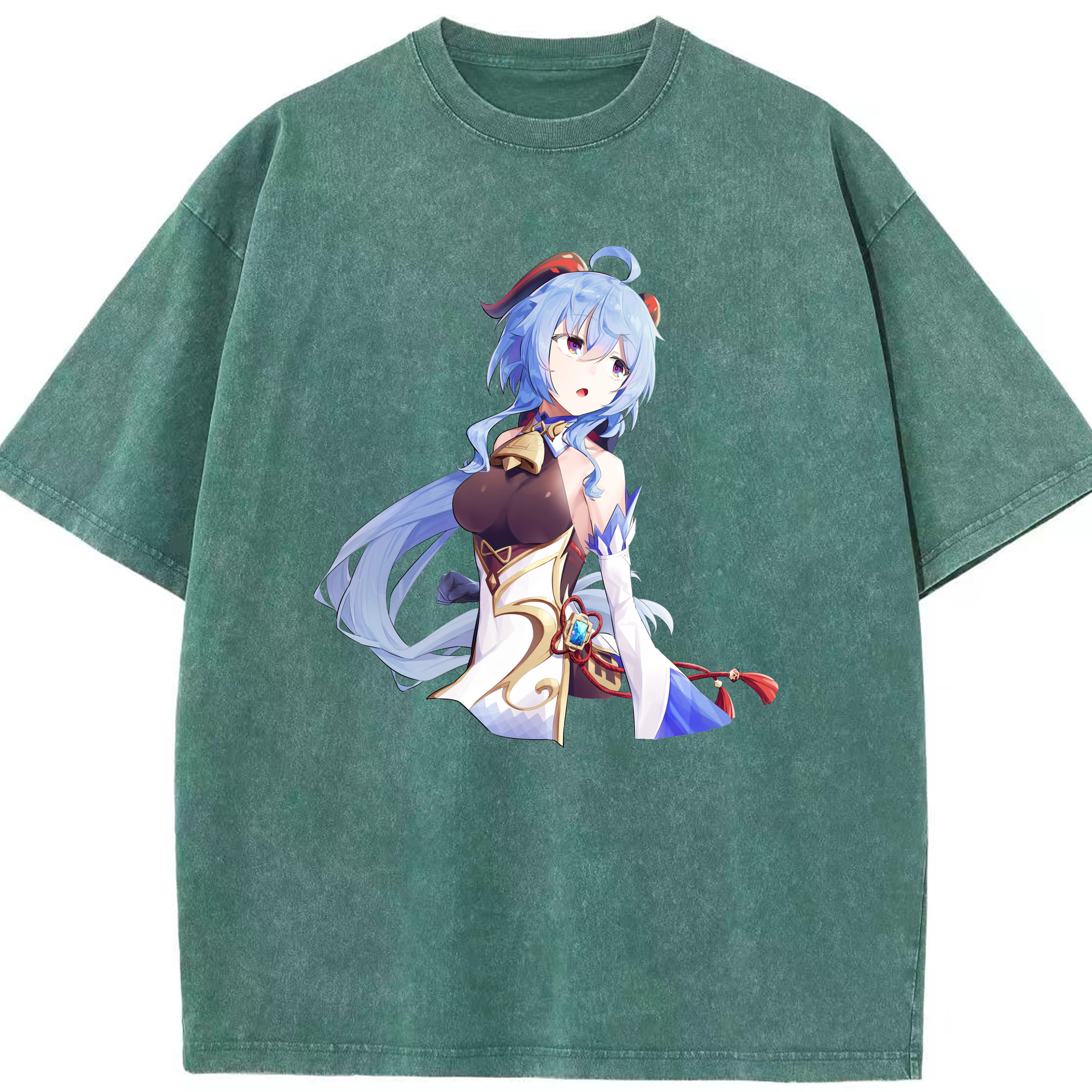 げんし神 甘雨 かんう genshin Ganyu 綿100% ヴィンテージ風 半袖Tシャツ（フロントプリント）